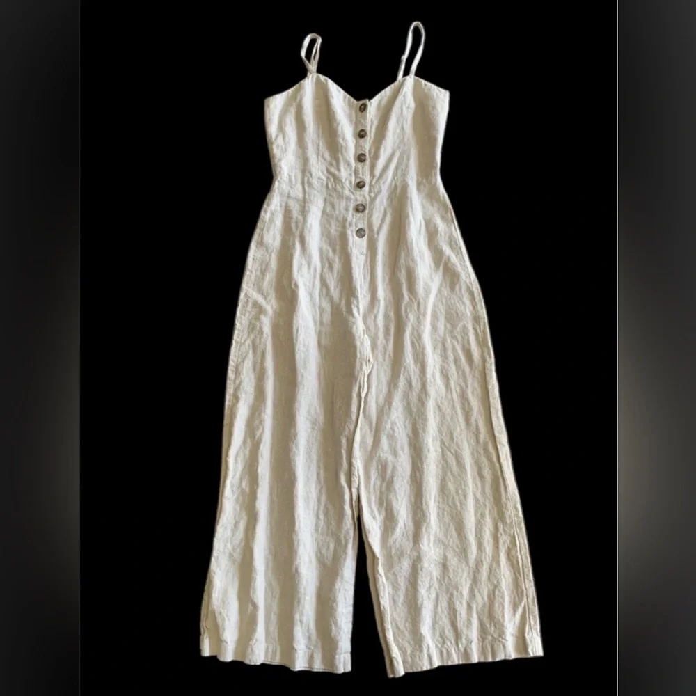 Reformation Sand Beige Torta Linen Jumpsuit Sz S